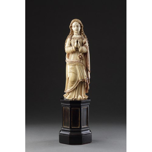 Finely Carved Indo-Portuguese Ivory Madonna with Hands Clasped in Prayer